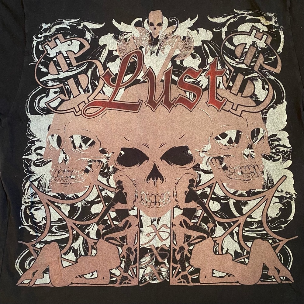 Chrome Angels Black Lust Skull Money Crewneck Tee Shirt View 5